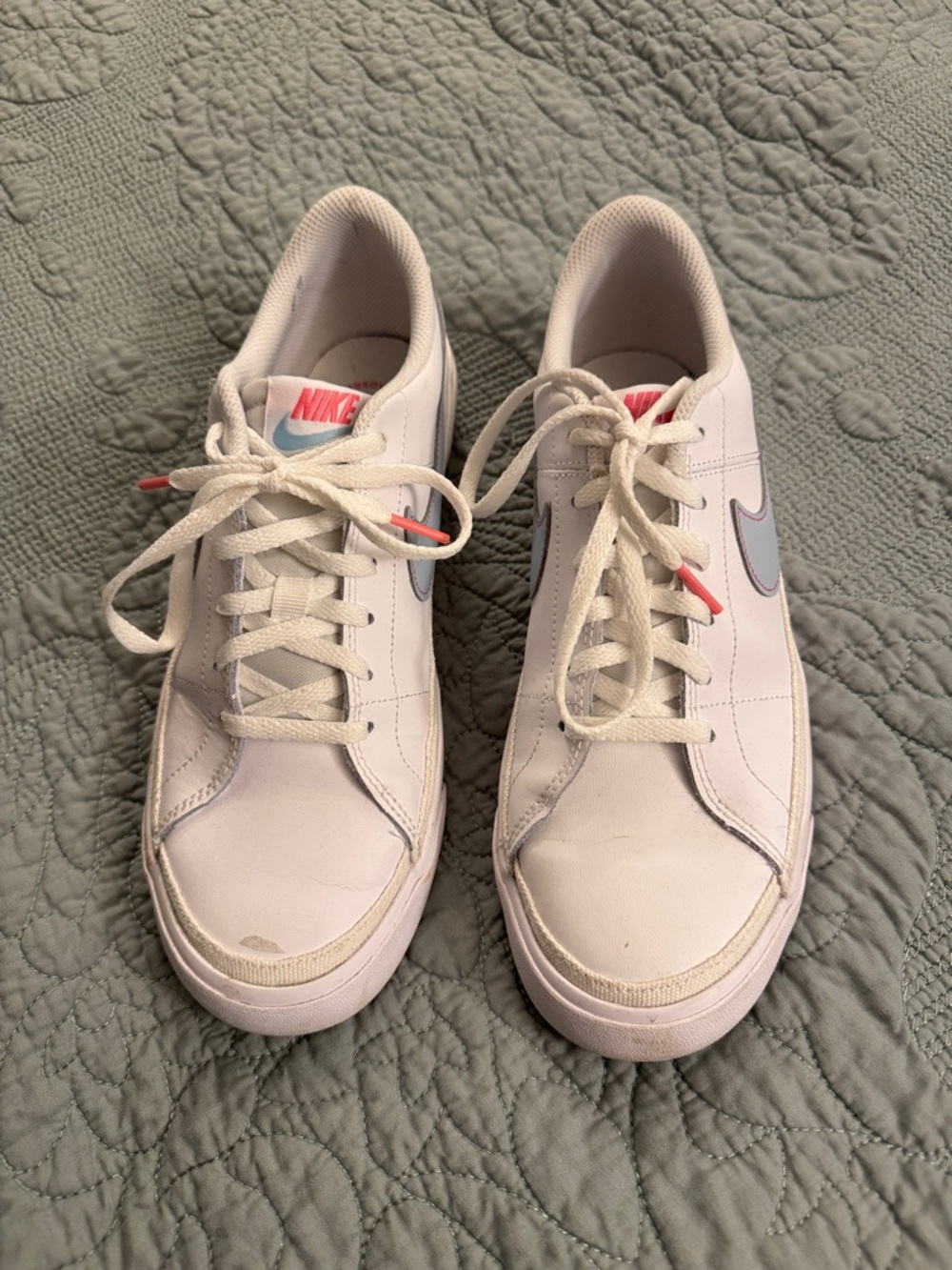 Nike Women’s White Low-Top Sneakers with Pink and Light Blue Accents